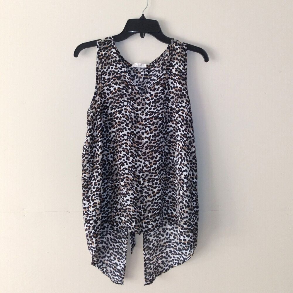 Sandy & Sid Top Womens Medium Animal Print Sleeveless V Neck Tie Open Back Boho